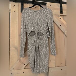 NWT Vintage Express Long Sleeve Gray Twist Cut Out Dress